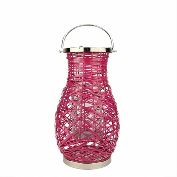 Northlight Seasonal Modern Fuschia Pink Decorative Woven Iron Pillar Candle Lantern with Glass Hurricane 31580102